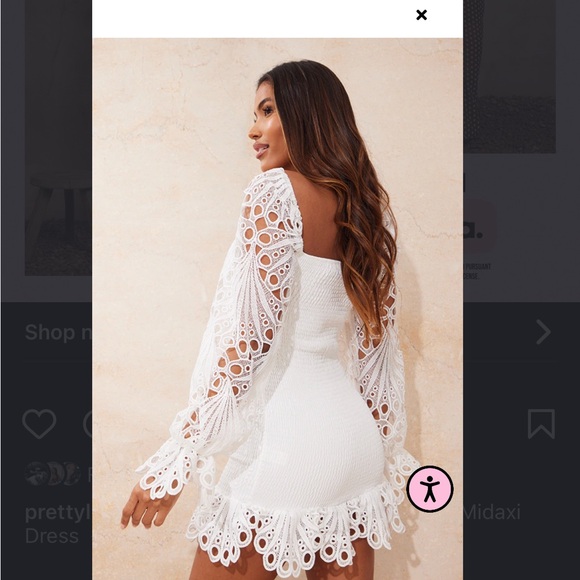 White Lace Sleeve Shirred Bodycon Dress - Picture 3 of 3